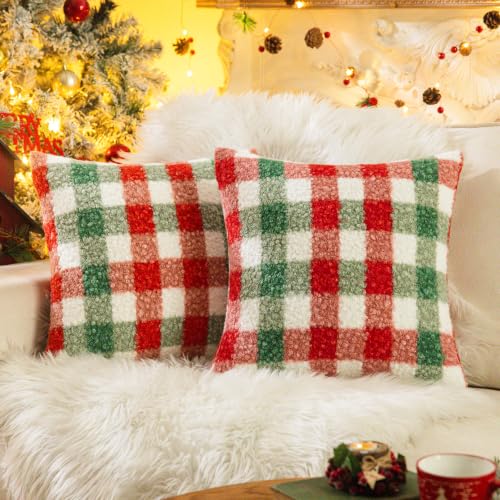 Red Green Plaid Christmas Throw Pillow Covers 20x20 Inch Set of 2 (Red Green / 20" x 20" (Pack of 2))
