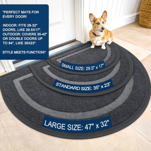 Half Circle Front Door Mat Outside 35x23 All (Grey / 35" x 23")