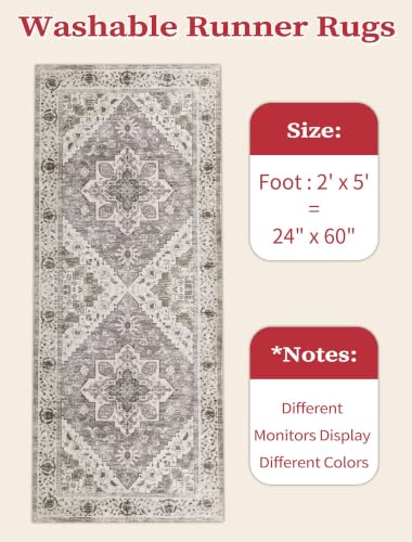 2x5 Washable Non Slip Boho Runner Rug for Hallway (Earth Tone/Multi / 2' x 5' (Runner))