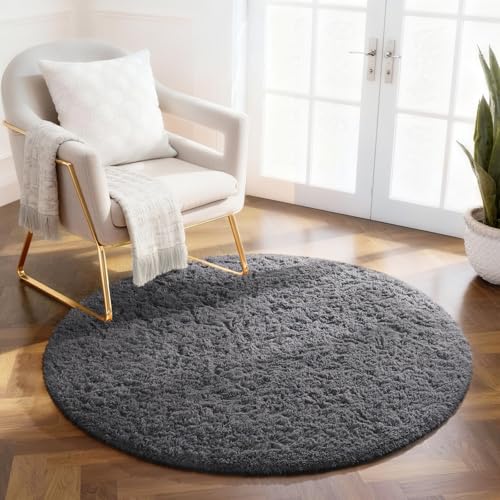 Round Rug 2Ft Grey Circle Area Rug (Grey / 2' (Round))