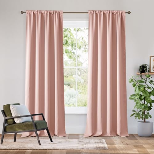 Bedroom Blackout Curtains 80 inches Long (100% Blackout - Peach Pink / 34"W x 80"L (Pack of 2))