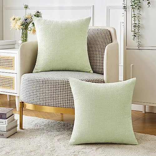 Soft Chenille Throw Pillow Covers Light Green 20x20 Inch Pack of 2 (20" x 20" (Pack of 2) / Light Green)