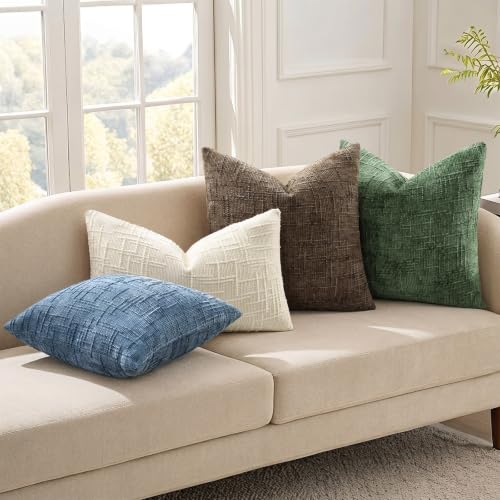 Textured Chenille Throw Pillow Covers 24x24 Set of 2 Indigo (Indigo / 24" x 24" (Pack of 2))