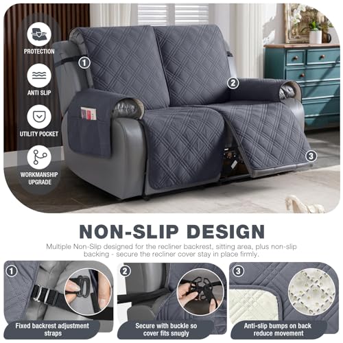 100% Waterproof Recliner Loveseat Covers 2 Seater (Dark Grey / 2 Seater Standard)