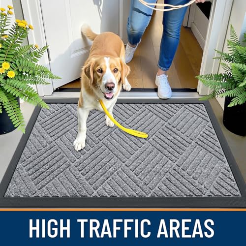 Front Door Mat Outside Entrance 35x23 (35" X 23" / Charcoal Gray Diamond)