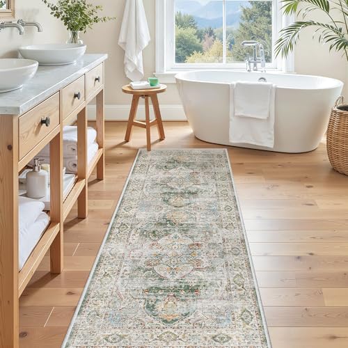 Washable Runner Rug 2x6 Runners for Hallways Non Slip (Green / 2' x 6' (Runner))