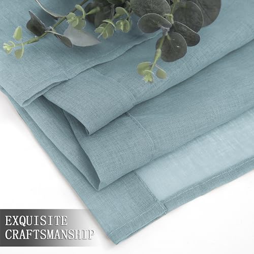 Short Sheer Curtains Linen Textured Living Room Curtain Sheers Light Filtering Rod Pocket Voile Curtains for Bedroom (42"W x 45"L (Pack of 2) / Dusty Blue)
