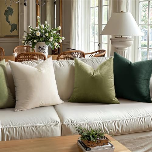 Velvet Christmas Throw Pillow Covers 12x12 Inch Pack of 2 Army Green (12" x 12" (Pack of 2) / Army Green)
