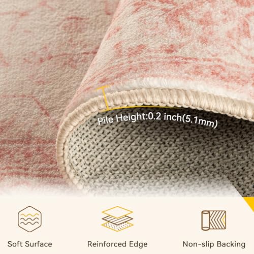 Washable Area Rug (Pink/Light Vintage Pink / 4' x 6' (Rectangular))