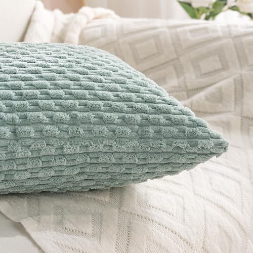Set of 4 Aqua Decorative Throw Pillow Covers 12x20 Inch Corduroy Pillow Covers for Bed Couch Sofa Living Room Soft Cushion Cases (Light Teal / 20" x 12" (Pack of 4))