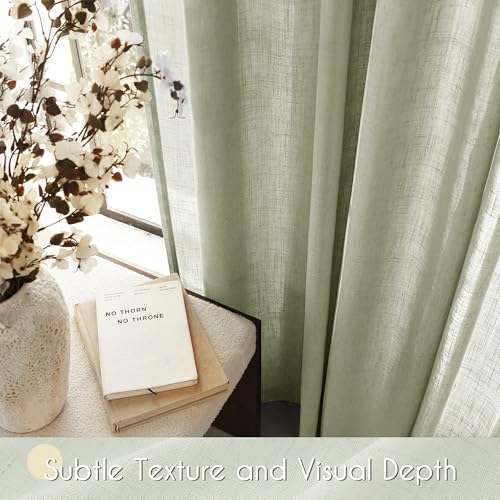 Linen Blend Sage Green Curtains 108 inch Length 2 Panels for Bedroom Back Tab Light Filtering Semi Sheer Drapes Linen Cotton Textured Light Green Airy Modern Farmhouse Living Room Sage Aesthetic Decor (Sage Green / 52"W x 108"L (Pack of 2))