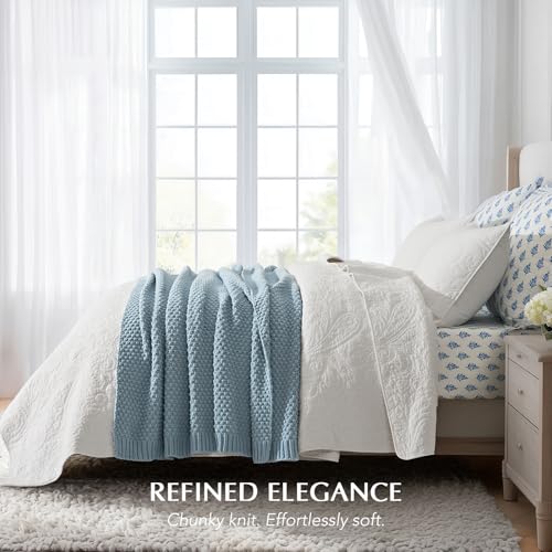 HOME Chunky Chenille Knit Throw Blanket (Chambray Blue / 60" X 80")