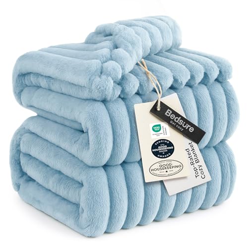 Soft Full Size Fleece Blankets for Bed Light Blue 84"x90" (Light Blue / Full)