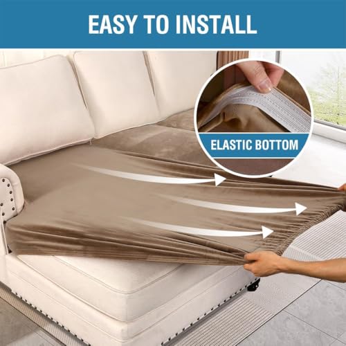 Velvet Stretch Sectional Couch Cover (Camel / 3 Seater + Chaise)