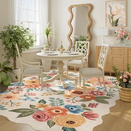 4x6 Area Rug Non Slip Floral Washable Living Room Rug (Beige Yellow (Big) / 4' x 6' (Rectangular))