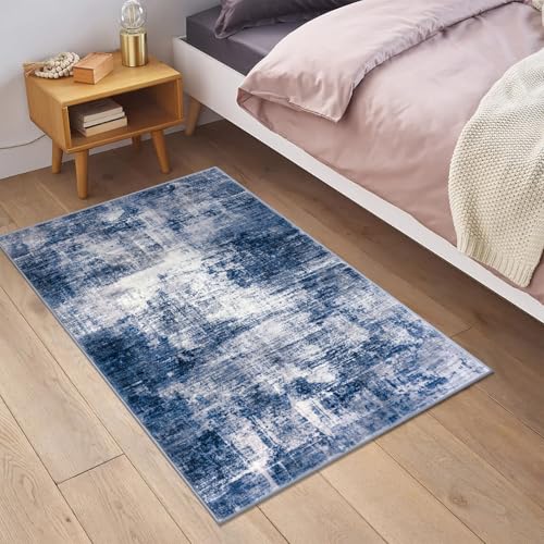 Small Abstract Area Rug 2x3 Ft Entryway Rugs Washable Door Mat Indoor Entrance (Navy/Grey/White / 2' x 3' (Rectangular))