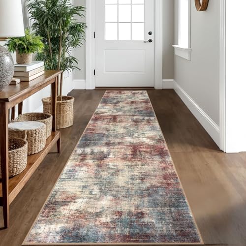 Abstract Runner Rug 2x10 Ft Washable Runners for Hallways (Red/Multi / 2' x 10' (Rectangular))