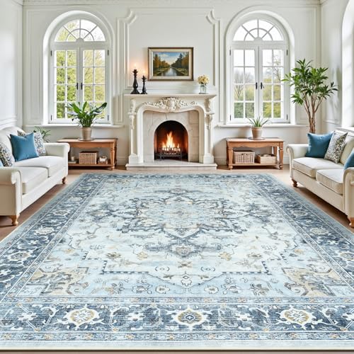 9x12 Light Blue Rugs for Bedroom Living Room (Sunflower Blue/Gold / 9' x 12' (Rectangular))