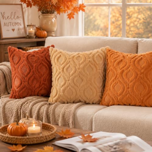 Faux Fur Plush Soft Rust Throw Pillow Covers 18x18 Set of 2 (18" x 18" (Pack of 2) / Rust)