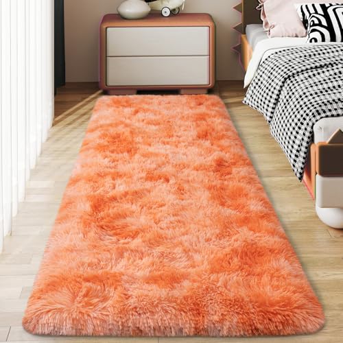 Soft Runner Rugs for Bedroom Hallways (2' x 6' (1 pc) / Tie-dyed Orange)