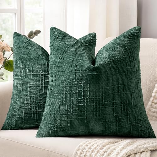 Textured Chenille Throw Pillow Covers 24x24 Set of 2 Green (Christmas Green / 24" x 24" (Pack of 2))