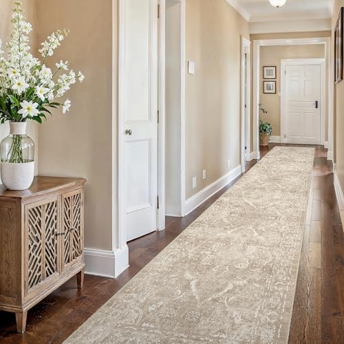 2'6"x16 Washable Long Runner Rug (Natural Beige / 2'6" x 16' (Runner))