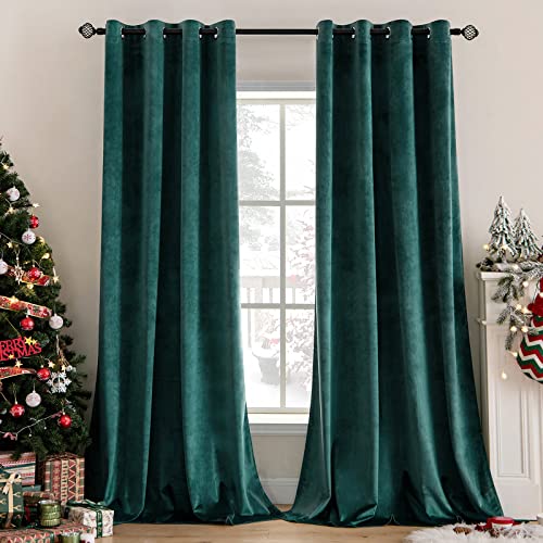 Velvet Curtains Christmas Dark Green 52 x 108 Inch Length Set of 2 (Dark Green / 52"W x 108"L (Pack of 2))