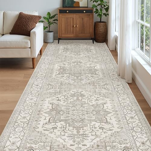 4x12 Wide Hallway Runner Rug Washable for Living Room (Beige/Brown / 4' x 12' (Runner))