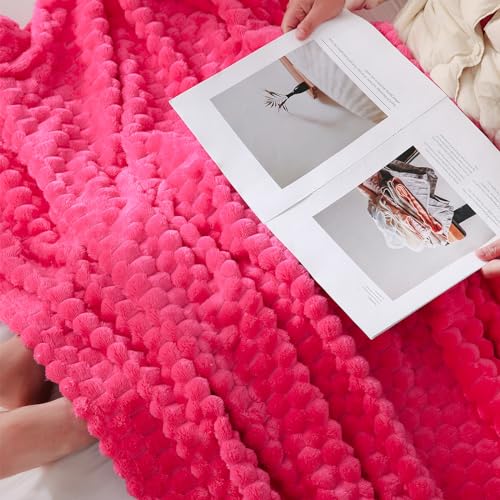 Hot Pink Throw Blanket 60"×80" Fuzzy 3D Jacquard Decorative (Hot Pink / 60"×80”)