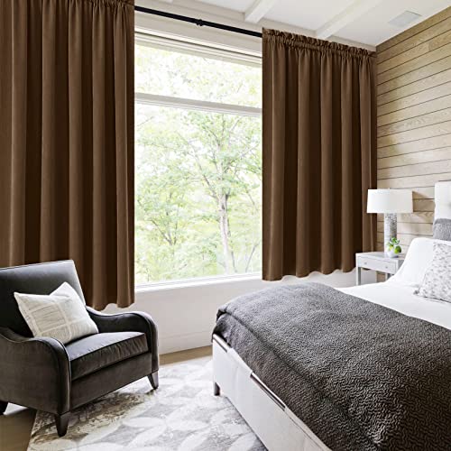 Wide Blackout Curtains for Bedroom Living Room 60 x 63 Inch Long Brown (Brown / 60"W x 63"L (Pack of 2))