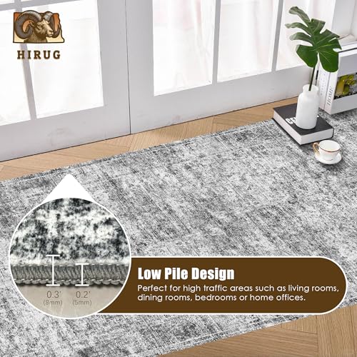 Washable Area Rug 2'6'' x 8' Vintage Traditional Persian Mat (Graphite and Mist / 2'6" x 8' (Rectangular))