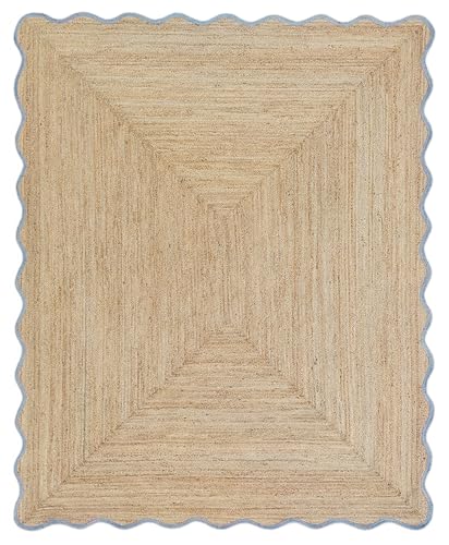 Wave Scalloped Natural Jute Runner Rug Boho Jute Rug Hallway Entryway Runner Rug (Grey / 2'6"x18' (Runner))