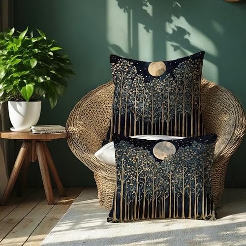 Rustic William Morris Night Moon Forest Green Decor Pillow Covers 18x18 Set of 2 (Forest-forest Moon -12 / 18" x 18" (Pack of 1))