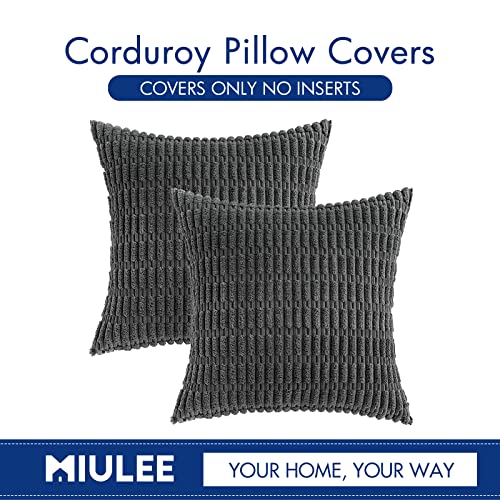 Corduroy Decorative Throw Pillow Covers 20x20 Dark Grey Pack of 2 (Dark Grey / 20" x 20" (Pack of 2))