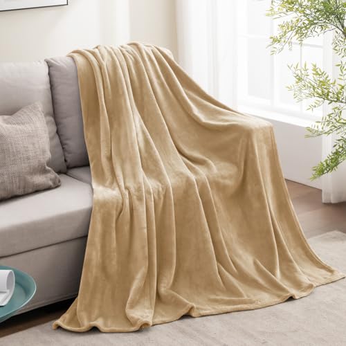 Fleece Blanket Soft Plush Twin Size Blanket Light Camel 60"x80" (Light Camel / Twin(60"x80"))