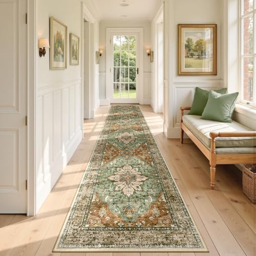 Washable Area Rug (Brick/Brown/Green / 2'6" x 14' (Rectangular))