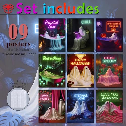 09 Pcs Unframed Glowing Neon Ghost Art (Unframed / Ghost Decor)