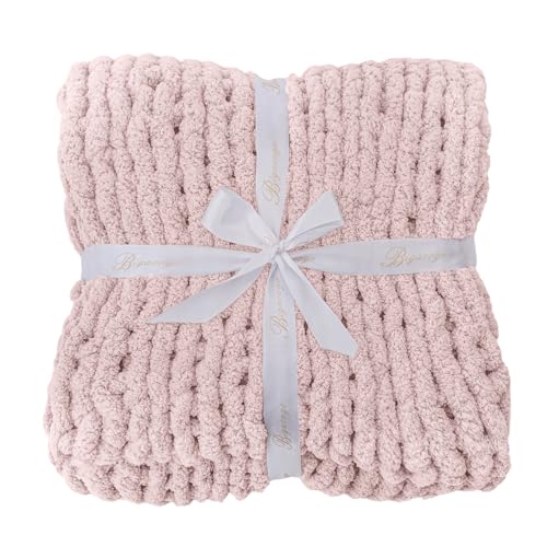 Chunky Knit Throw Blanket for Couch (Rose Tan / 51"x63" (Large Size Throw）)
