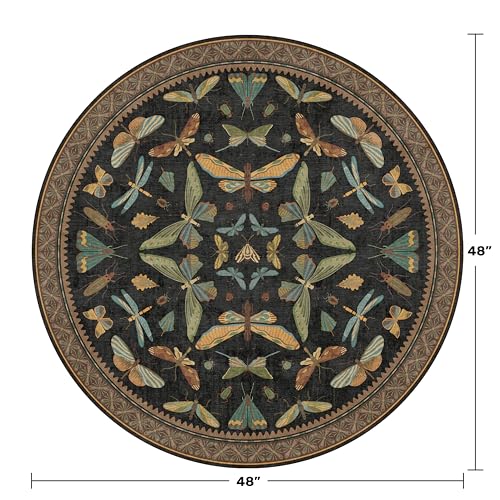 Black Boho 4ft Round Small Rugs for Entryway Non Slip (4' (Round) / Black / Multi)