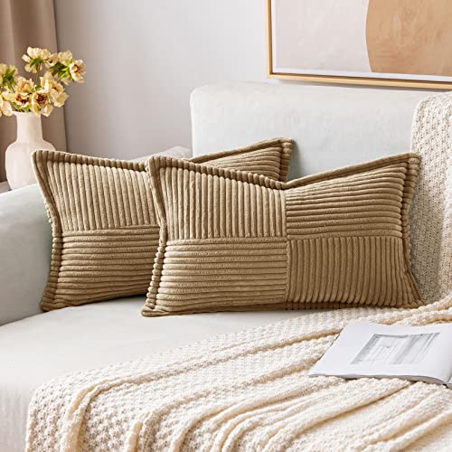 Decorative Lumbar Throw Pillow Covers 12x20 Inch Khaki 2 Pack (Khaki / 20" x 12" (Pack of 2))