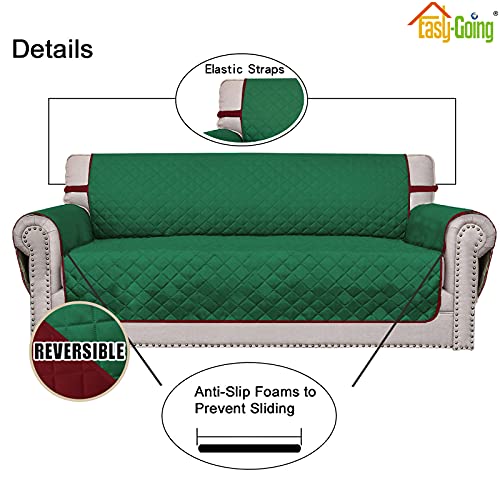 Chair Sofa Slipcover Reversible Sofa Cover Water Resistant Couch Cover Furniture Protector Cover with Elastic Straps for Pets Kids Children Dog Cat (Green/Christmas Red / Small Chair)