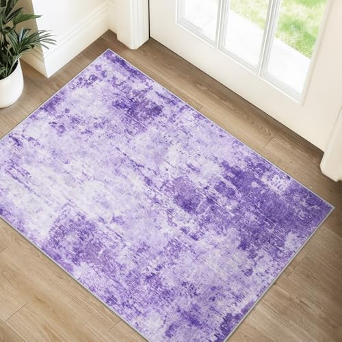 Washable 2'x3' Abstract Area Rug for Living Room Purple (Purple/Gray/Pink/White / 2' x 3' (Rectangular))