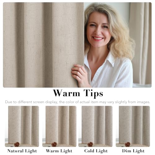 100% Blackout Linen Curtains 63" L 2 Panels Cobblestone (Cobblestone / 42"W x 63"L (Pack of 2))