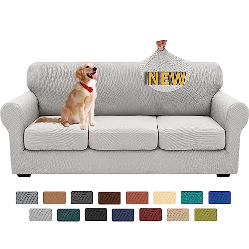 4 Piece Stretch Sofa Cover (71"-91"(3 Cushions) / Silver Grey)