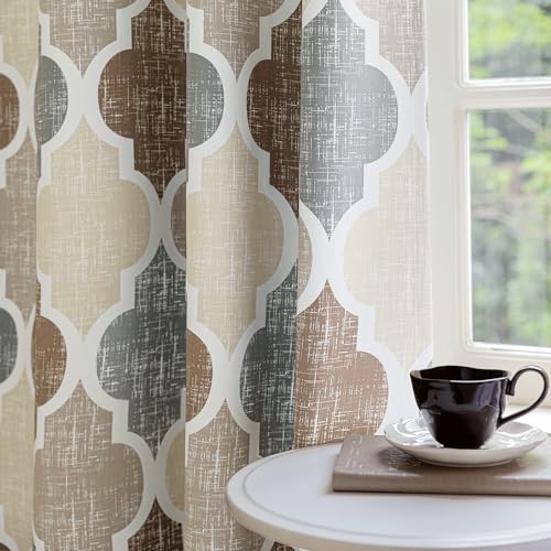 Moroccan 100% Blackout Curtains Bedroom Brown Grey 50x63 2 Panels (Grommet | Brown and Grey / 50"W x 63"L (Pack of 2))