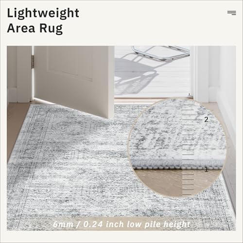 Washable Hallway Runner Rug 4x8 Kitchen Entry Rugs Non (Grey / 4' x 8' (Runner))