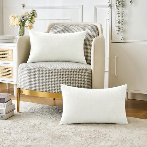 Soft Chenille Lumbar Throw Pillow Covers White 12x20 Inch Pack of 2 (20" x 12" (Pack of 2) / White)