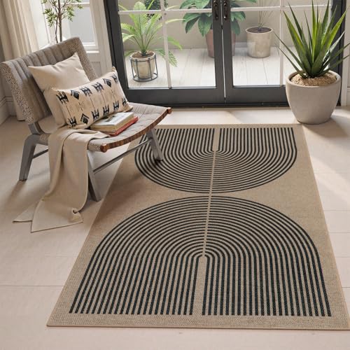 Modern Rainbow Easy Jute Rug (3' x 5' (Rectangular) / Nature/Black Rainbow)