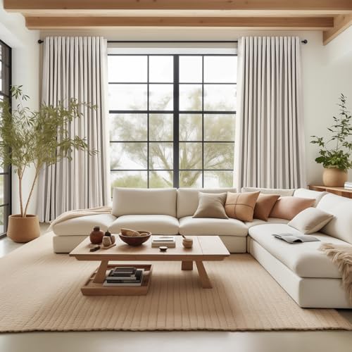 Black Out Rustic 96 Inch Long Linen Curtains 2 Panel Set (Natural Linen / 52"W x 96"L (Pack of 2))