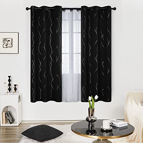 Living Room Curtains 72 Inches Long (Black/Wave Dots / 42"W x 72"L (Pack of 2))